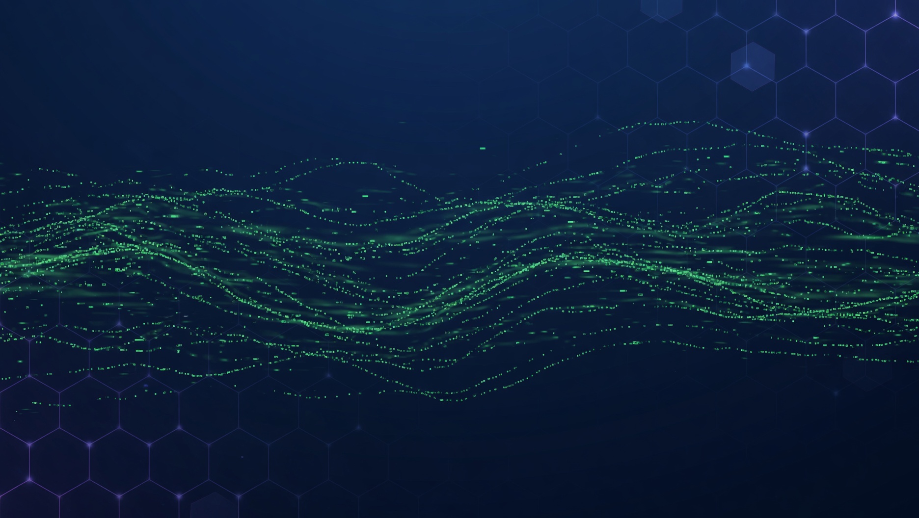 AI payments — dark midnight blue with flowing emerald data river
